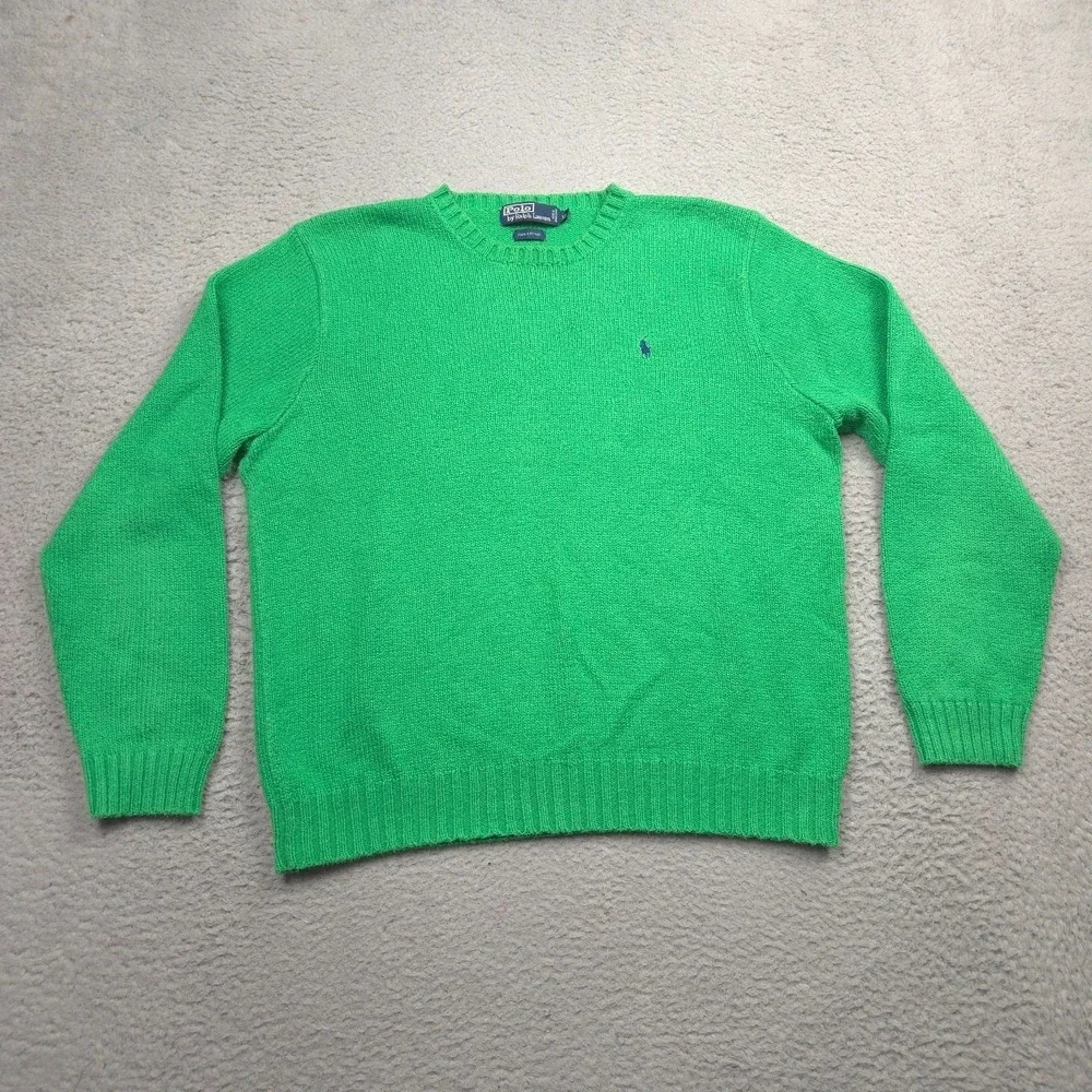 Vintage Polo by Ralph Lauren Sweater Mens XL Cotton Crewneck Green Pony Logo